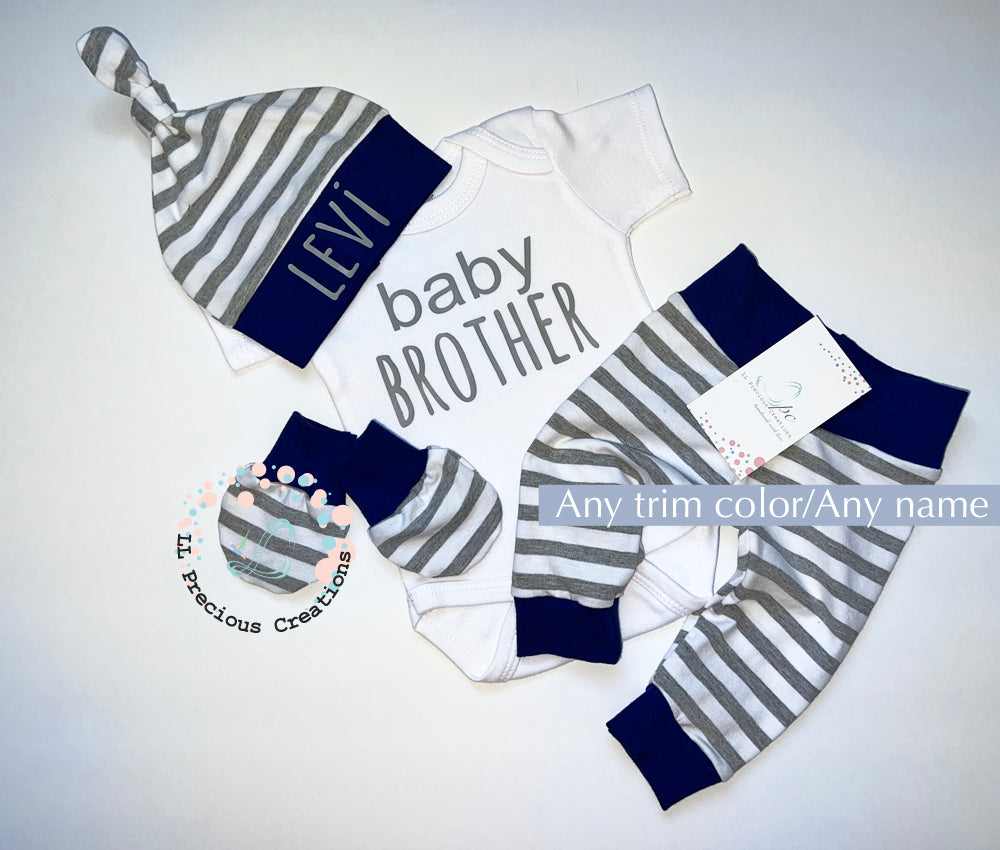 Personalized Baby Boy Grey Stripes Outfit Baby Brother Set by LL Precious Creations
#llpreciouscreations #newbornbabyboy #newbornboyoutfit #Personalizedbabyhat
#cominghomeoutfit #babyhandmadeoutfit #greystripesoutfit #bayboygift #momtobegift #babyshowergift #newbaby #newborngift #giftfornewbornbaby #handnmade 