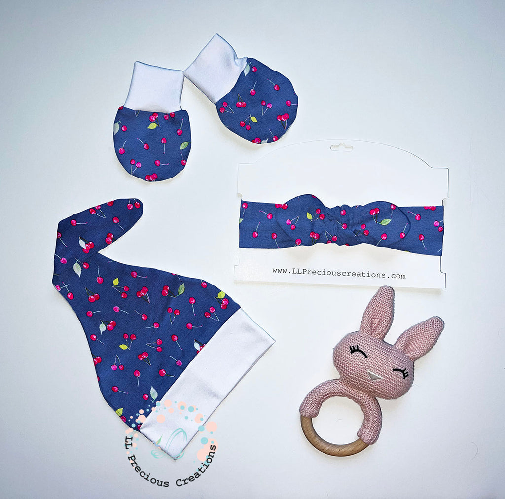 Baby Girl Navy Red Cherries Outfit Set Baby Shower Gift #newbornbabyoutfit #hospitaloutfit #babyshowergift  #newbornbabygirl #newbornbaby #helloworld #cominghomeoutfit #llpreciouscreations #shopsmall #cominghomeoutfit #babyleggings #harempants #blueoutfit #redcherryoutfit #babyessentials #babyheadband #babygift #momtobegift 