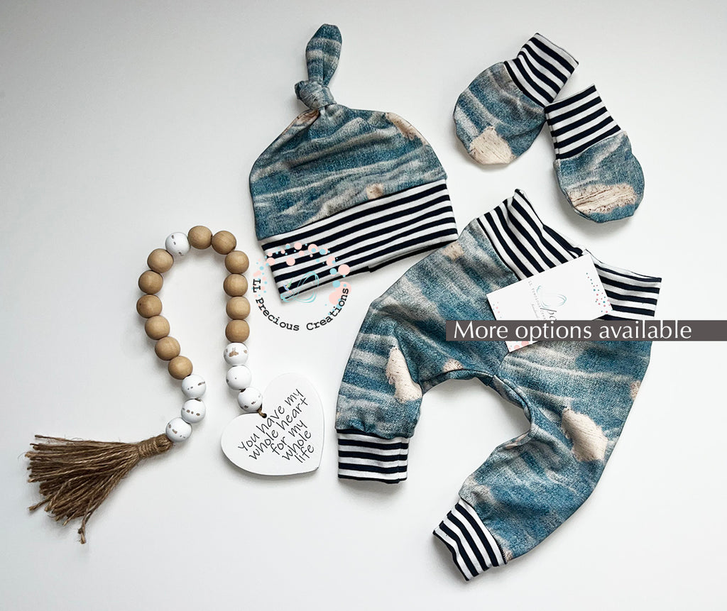 Organic Distressed Denim Hello World Outfit Set by LL Precious Creations
#llpreciouscreations #organicbabyoutfit #helloworld #genderneutraloutfit #distresseddenim #babybrother #newbornbabyboy #babygirloutfit #newbornboyoutfit #navyboyoutfit 
#cominghomeoutfit #babyhandmadeoutfit #navyoutfit #babyboygift #momtobegift #babyshowergift #newbaby #newborngift #giftfornewbornbaby #handnmade 