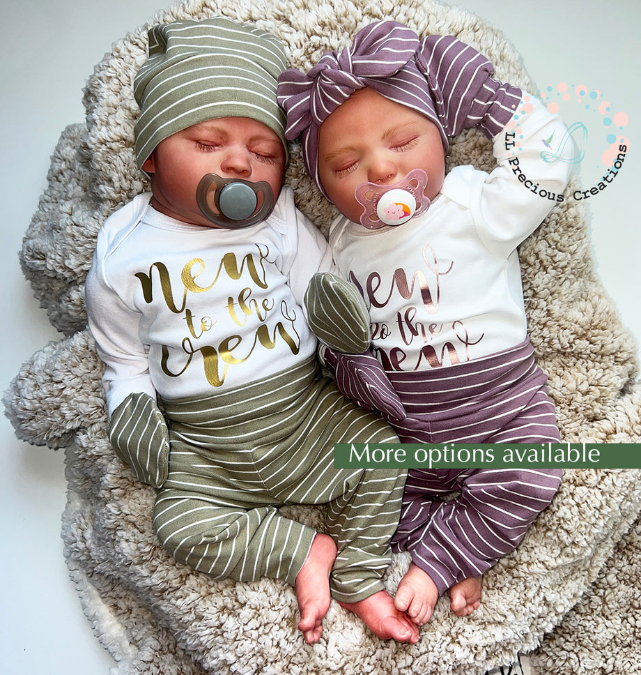 Twin Baby Matching New to the Crew Outfits LL Precious Creations