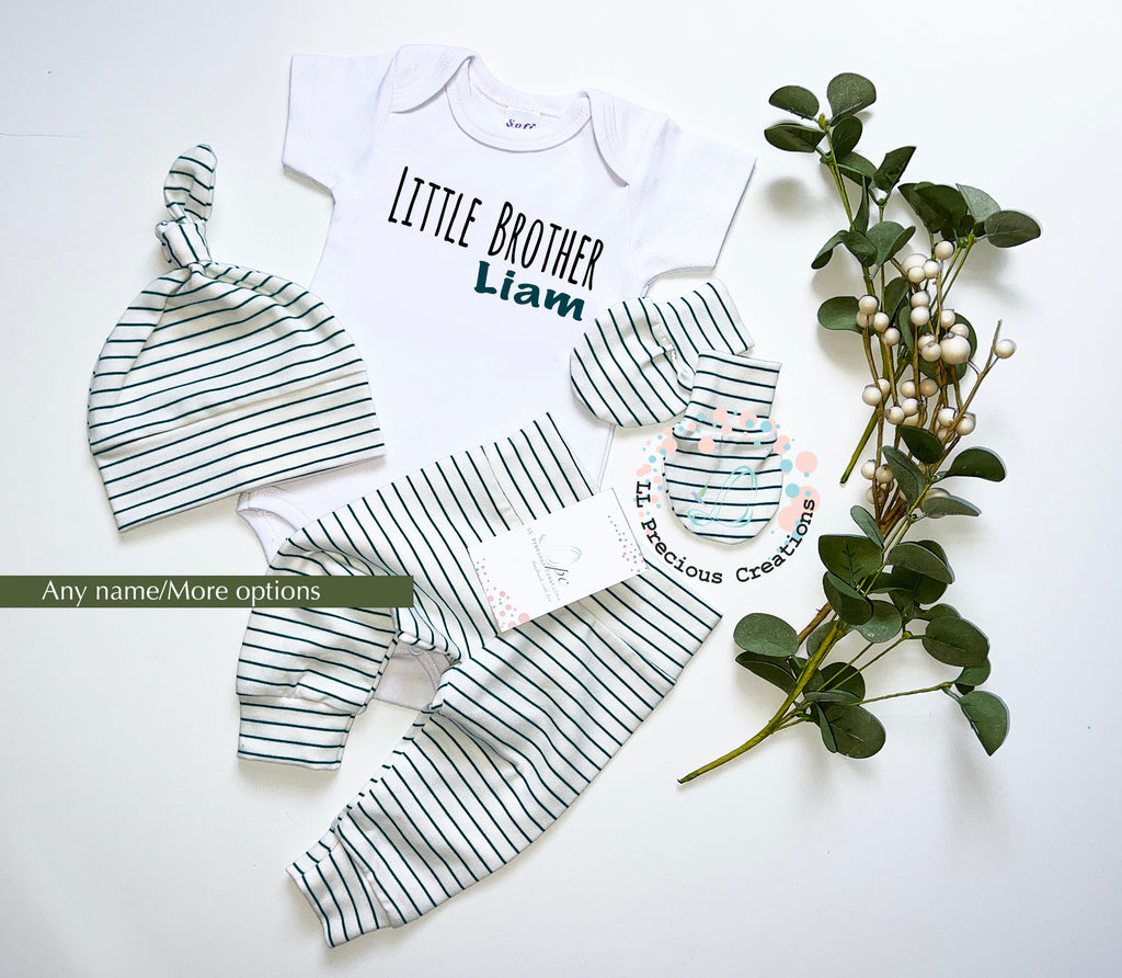 Personalized Little Brother Baby Outfit Set Teal Stripes by LL Precious Creations
#llpreciouscreations #littlebrother #tealoutfit #newbornbabyboy #newbornboyoutfit #Personalizedbabyhat
#cominghomeoutfit #babyhandmadeoutfit #tealstripesoutfit #babyboygift #momtobegift #babyshowergift #newbaby #newborngift #giftfornewbornbaby #handnmade 