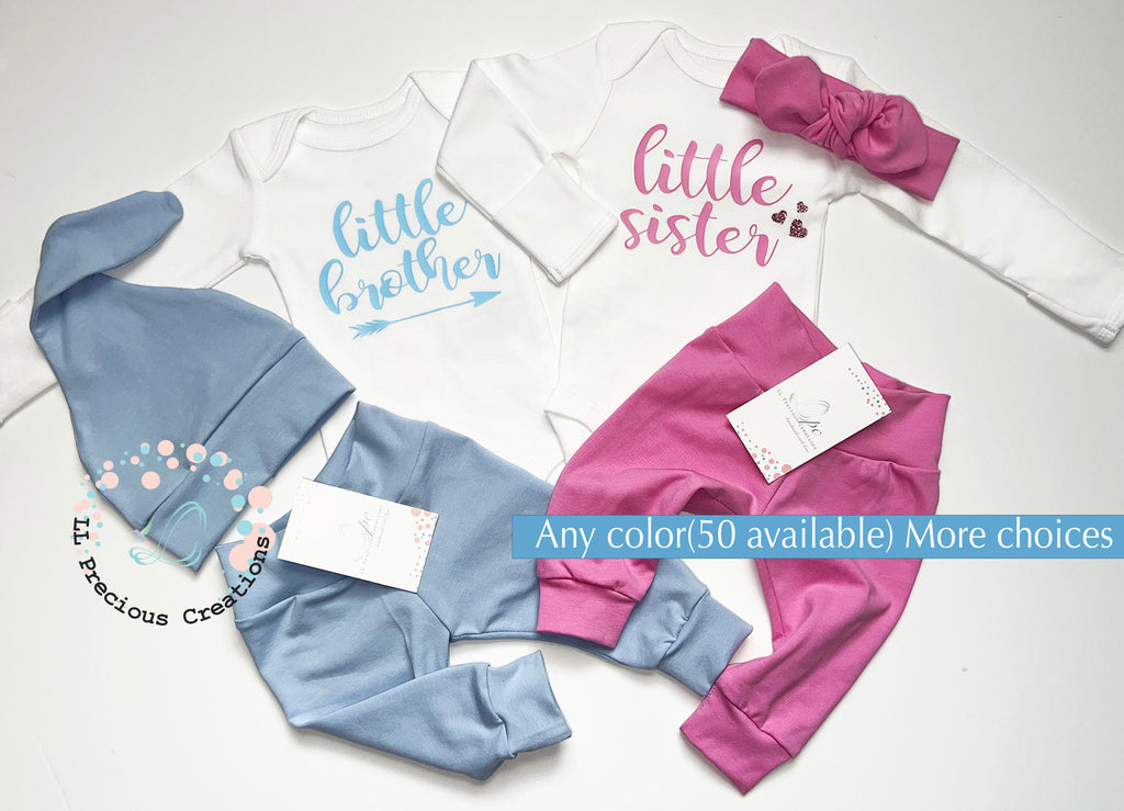 Twin Matching Coming Home Outfits Little Brother Little Sister LLPreciouscreations #llpreciouscreations #littlesister #pinkandblue #littlebrother #twins #newborntwins #babyboyoutfit #babygirloutfit #cominghomeoutfit #personalizedoutfit #newborntwins #babygift #babyshowergift #hospitalbabyoutfit #handmade #boygirltwins #matchingbabyoutfits #siblingoutfits #babyclothes