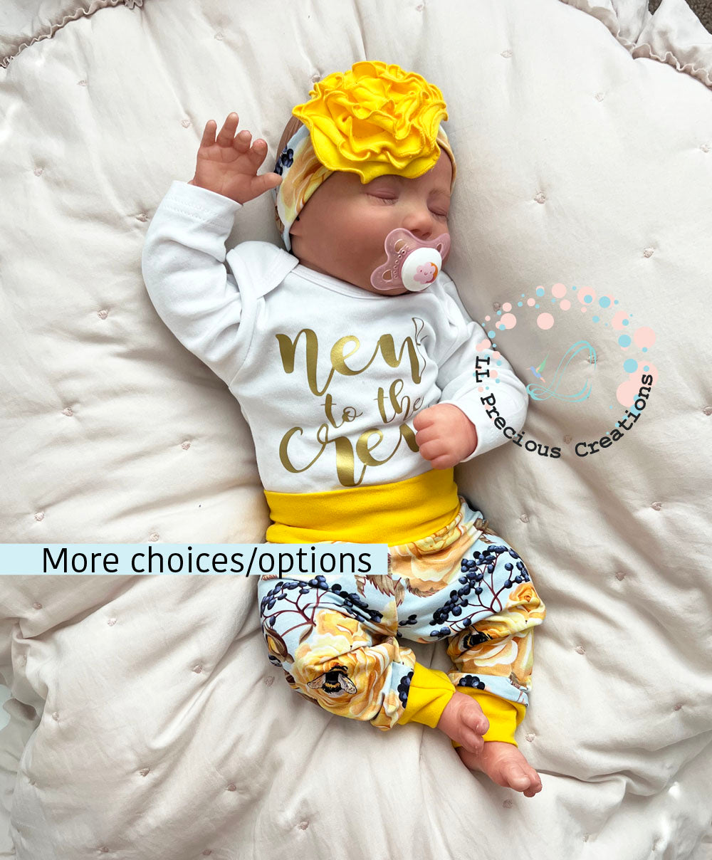 New To The Crew Organic Newborn Baby Girl Yellow Floral Outfit