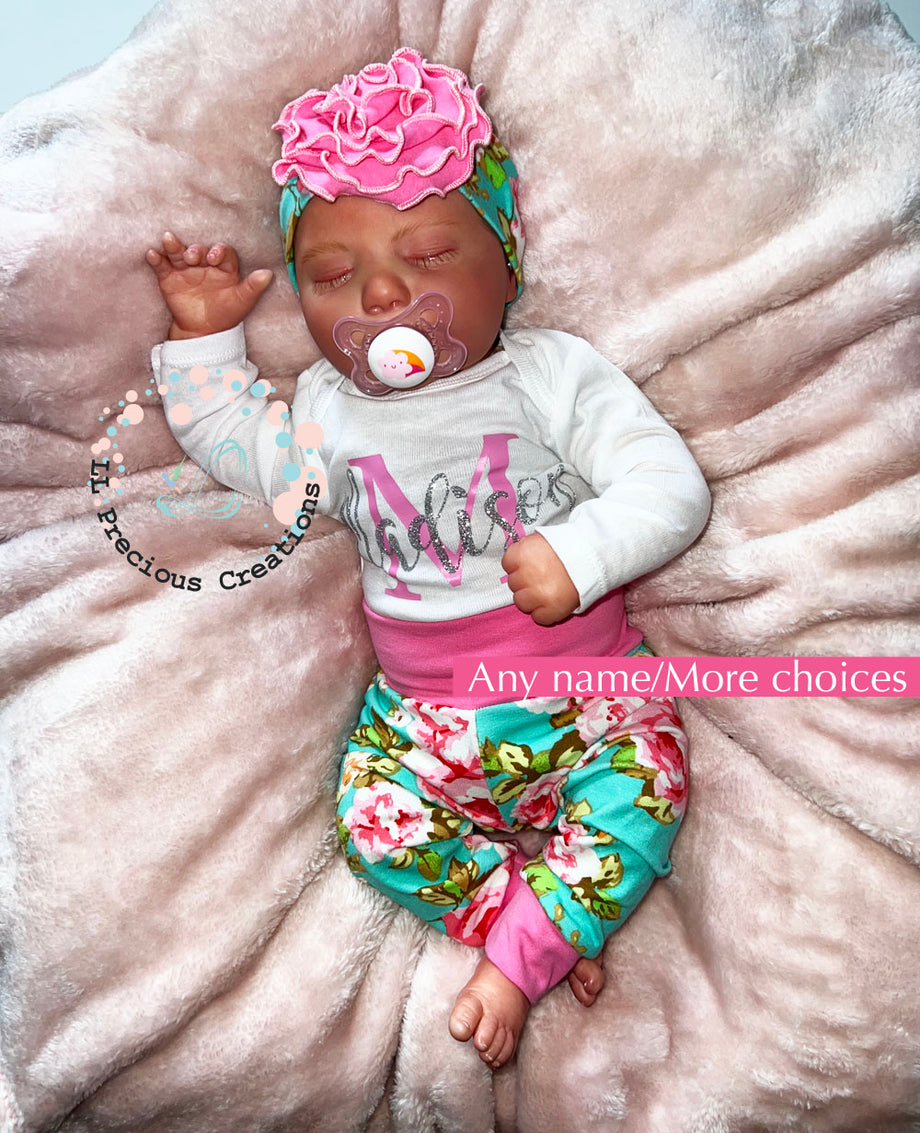 Newborn Baby Girl Personalized Baby Outfit Floral Teal – LL