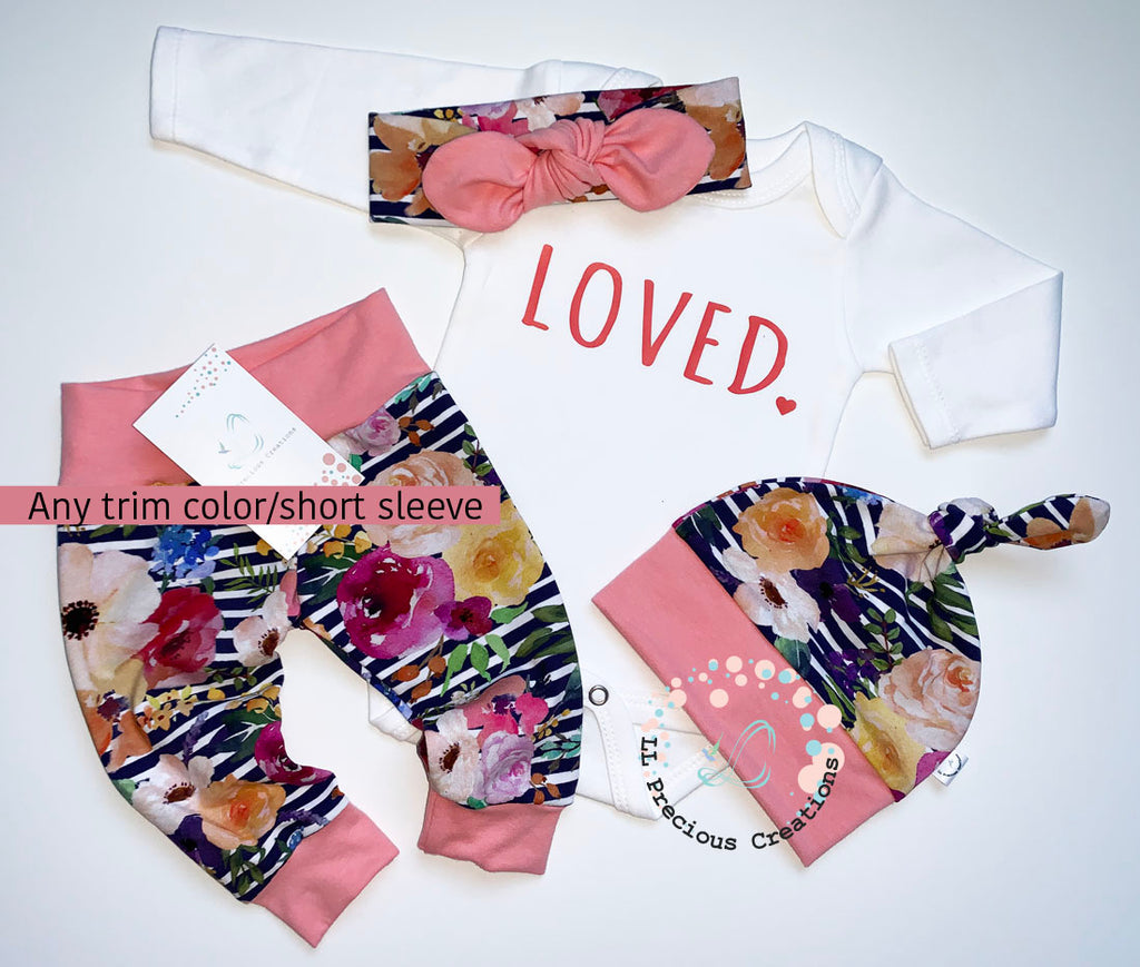 Coming home newborn baby girl outfit Organic baby clothes by LL Precious Creations