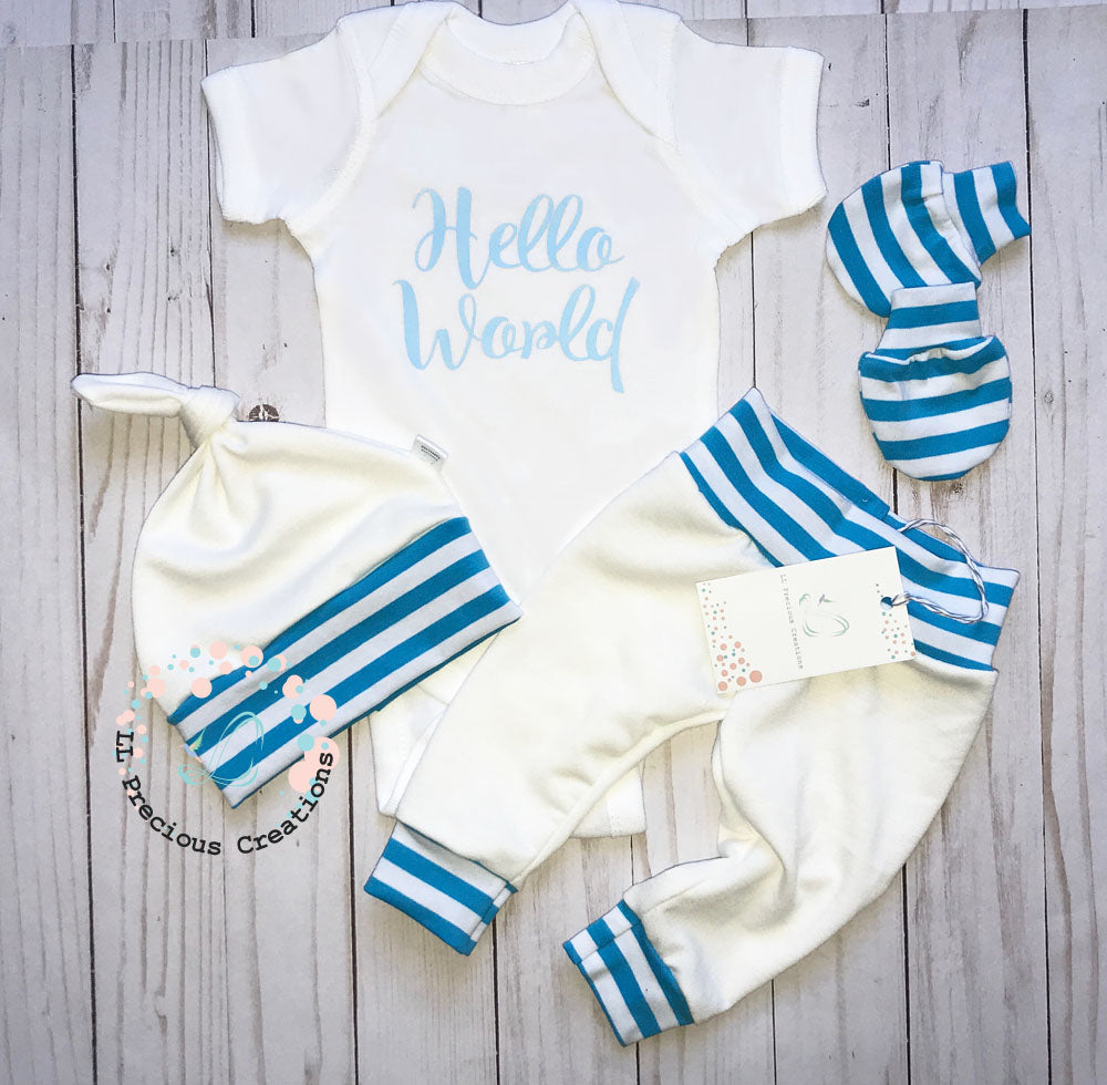 Hello World Baby Boy Coming Home Outfit – LL Precious Creations