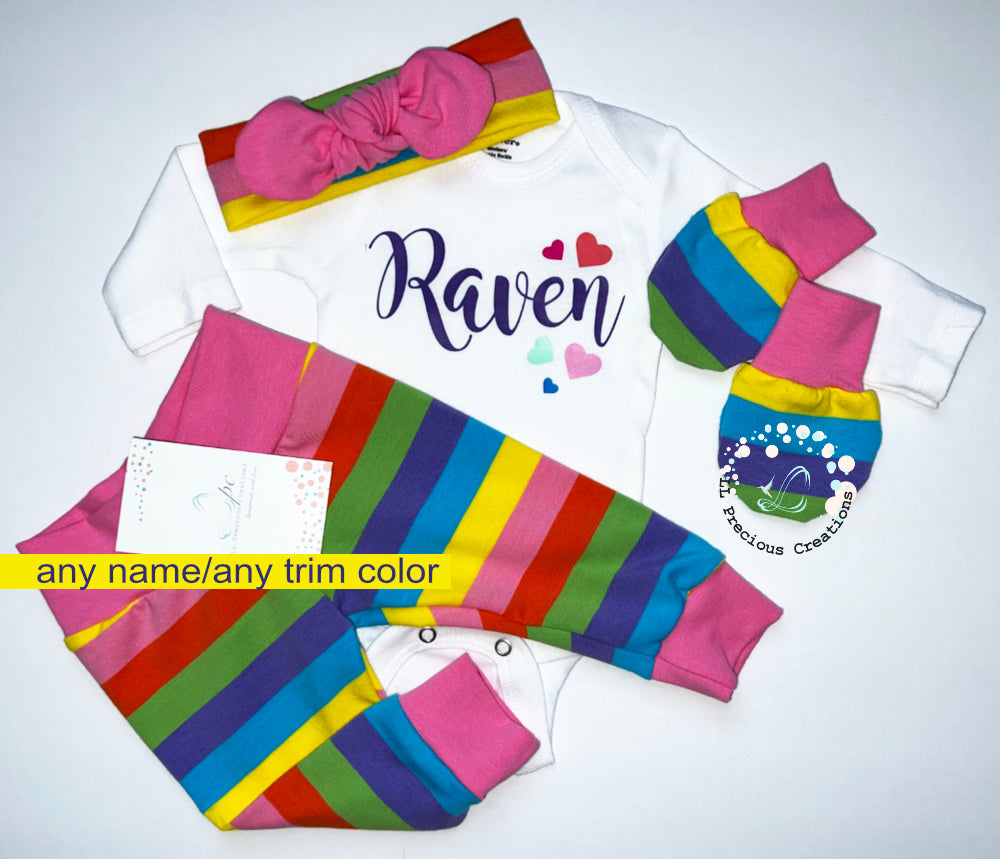 Personalized Rainbow Baby Girl Outfit Coming Home Outfit Newborn