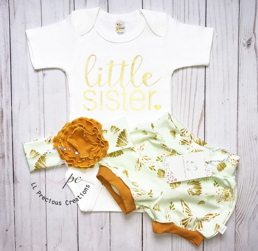 Sweet Mint Little Sister Baby Girl Organic Bloomer Set Summer